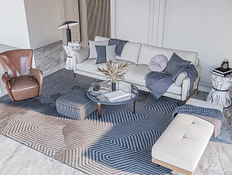 Modern sofa and coffee table combination company lobby service desk front desk background wall reception desk reception area company 3d model