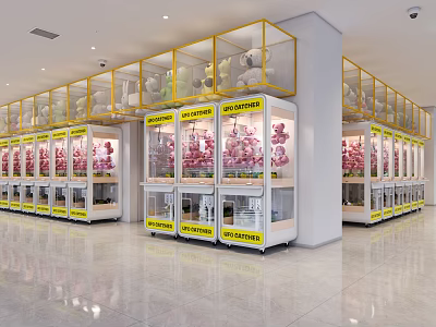 Indoor Amusement Park With Row of Claw Machines And Colorful Stuffed Toys 3d model