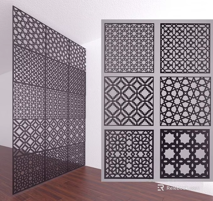 Decorative Room Divider With Various Intricate Laser Cut Geometric Patterns For Modern Interior Space 3d model