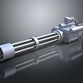 Gatling Gun Weapon Design Silver Metallic Multiple Barrels 3D Rendered Reflective Surface Dark Background 3d model