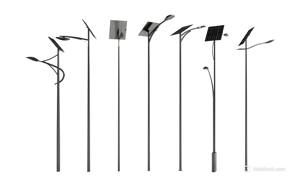 Solar Powered Outdoor Lights With Various Designs For Street And Garden Areas 3d model 