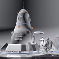 Futuristic White Space Station Featuring Astronauts Transparent Module And Exploration Vehicle