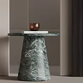 Green Marble Side Table with Conical Base Round Top and Cup on Books 3d model