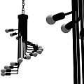 Modern Black Metal Chandelier With White Spherical Bulbs Multiple Hanging Arms And Sleek Design
