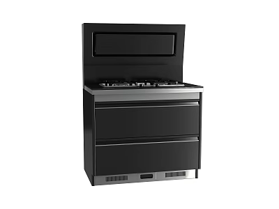 Sleek Black Modern Kitchen Gas Stove With Storage Drawers And Cooktop 3d model
