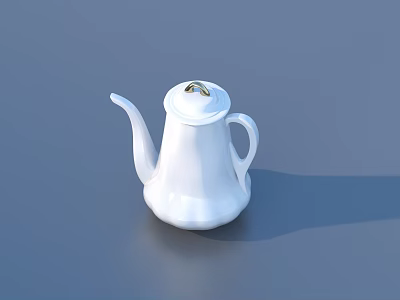 Elegant White Teapot With Smooth Curves And Gold Accent On Blue Surface 3d model