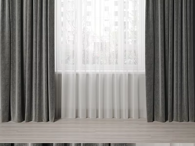 Gray Window Curtains With White Sheer Drapes For Home Interior Design 3d model