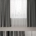 Gray Window Curtains With White Sheer Drapes For Home Interior Design 3d model