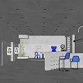 Modern Clothing Store Interior With Display Racks Blue Seating And Counter 3d model