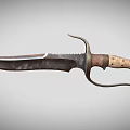 Rustic Serrated Blade Knife Featuring Wooden Handle And Curved Metal Hand Guard