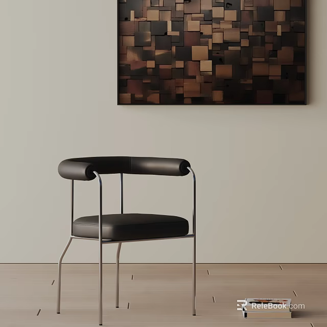 Modern Black Leather Dining Chair With Metal Frame Armrest And Sleek Minimalist Design 3d model 