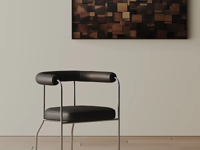 Modern Black Leather Dining Chair With Metal Frame Armrest And Sleek Minimalist Design 3d model