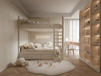 Modern Children's Room Home Children's Room Combination Children's Wooden Bed Bunk Bed Desk Chair Combination Toy Ornaments 3d model
