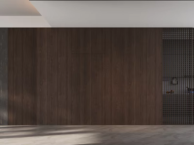 Modern Kitchen Background Wall With Wooden Texture And Open Design Elements 3d model