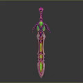 Ornate Decorative Sword With Green Gemstone Inlays And Wing Shaped Hilt Design