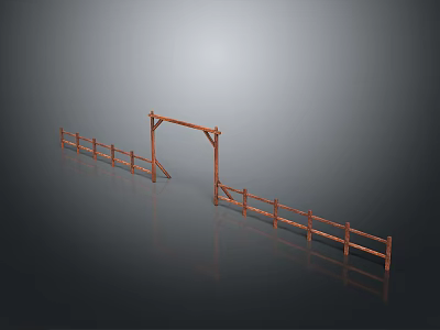 Tranquil Landscape View With Wooden Archway Fence Gray Background Reflection 3d model
