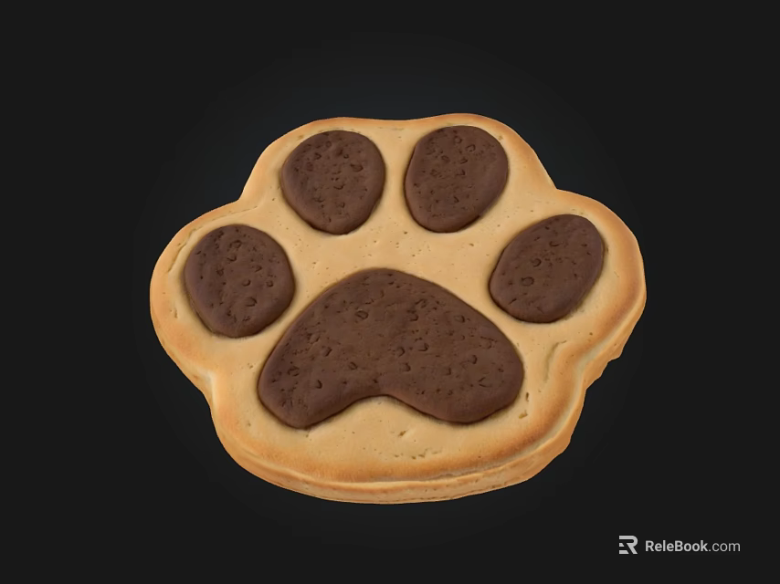 Paw Print Shaped Cookie With Chocolate Center And Crunchy Biscuit Base 3d model 