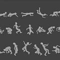 Multiple People Silhouettes in Various Dynamic Poses on Plain White Background 3d model