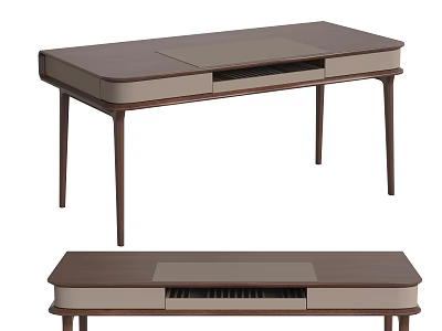 Modern Wooden Desk With Slim Legs Drawer Storage And Gray Tabletop Design 3d model