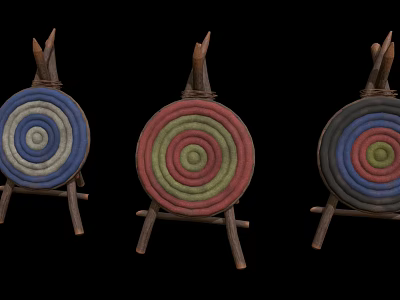Colorful Decorative Ornament Set With Wooden Stands And Circular Spiral Woven Pieces 3d model