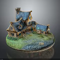 Cute Cottage Model With Blue Roofs Yellow Walls Small Windows And Green Grass