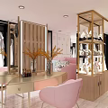 Bridal Shop Interior With Golden Sculptures Pink Decor Neon Signs And Tiled Walls