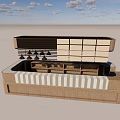 Modern Bar Counter Design With Wooden Structure Striped Seating And Hanging Lights