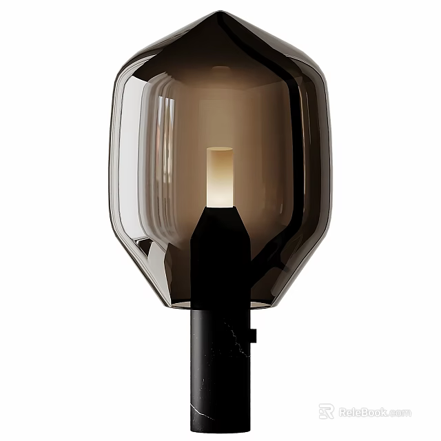 Modern Table Lamp with Dark Transparent Glass Shade Square Black Metal Base Illuminated Warm Light 3d model 