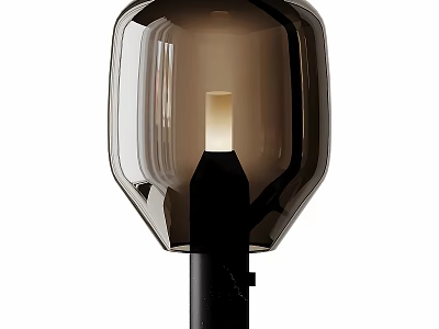 Modern Table Lamp with Dark Transparent Glass Shade Square Black Metal Base Illuminated Warm Light 3d model
