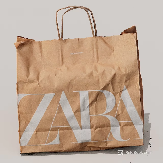 Brown ZARA Paper Shopping Bag With Handles And Brand Logo Design 3d model 