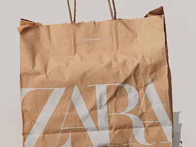 Brown ZARA Paper Shopping Bag With Handles And Brand Logo Design 3d model