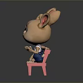 Cute Cartoon Rabbits Sitting On Pink Bench Wearing Blue Overalls With Adorable Expressions
