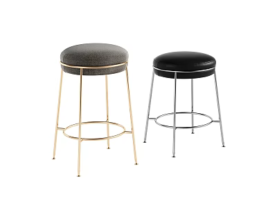 Modern Minimalist Gray Upholstered and Black Leather Bar Stools With Gold and Silver Metal Legs 3d model