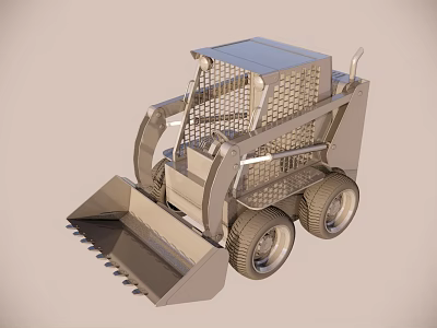 Compact Utility Vehicle With Metal Mesh Cab Front Loader Bucket And Four Wheel Design 3d model