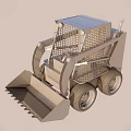 Compact Utility Vehicle With Metal Mesh Cab Front Loader Bucket And Four Wheel Design