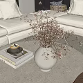 Modern Minimalist Living Room Table with White Vase Dried Flowers Books and Teacup