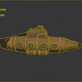 Copper Steampunk Submarine Model With Round Glass Windows And Mechanical Details