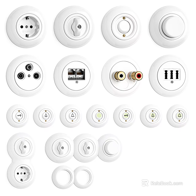 White Electrical Switch Panels with Various Sockets Switches and Interfaces for Home Interior Use 3d model