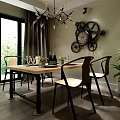 Modern Minimalist Dining Table Set With Wooden Top Black Metal Legs And Four Chairs