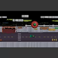 Cartoon Scene Construction With Blue Sky White Clouds UFO Green Grass Trees Road And Vehicles