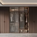 Modern Wooden Wardrobe With Glass Doors And Hanging Clothes Storage Interior Design