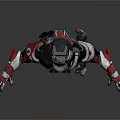 Detailed 3D Render Mechanical Warrior Character with Red White Armor and Mechanical Limbs