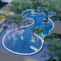 Stunning Garden Landscape Design With Curved Pool Lush Trees And Leisure Areas
