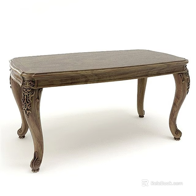 Classic Wooden Dining Table Set With Intricate Carved Legs And Rectangular Top 3d model