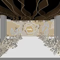 Luxurious Wedding Banquet Hall With Curved Chandeliers White Carpet And Floral Arrangements