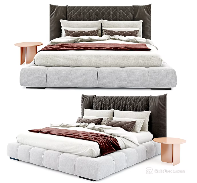 Modern Double Bed Design With Bedding Side Table And Headboard 3d model 