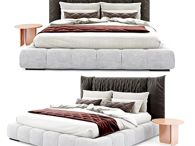 Modern Double Bed Design With Bedding Side Table And Headboard 3d model