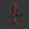 Armored Creature Warrior With Red Black Spiked Armor And Mechanical Weapon Device 3d model