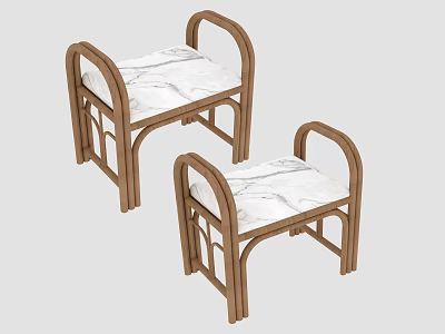 Pair of Wooden Stools With Marble Textured Seats For Home Interior Decor 3d model