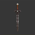 Detailed Sword Weapon With Red Hilt And Metal Blade Design Features